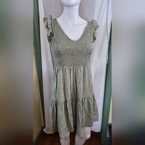 LOFT Sage Green With White Dots Ruffle Sleeveless Dress Size XSP